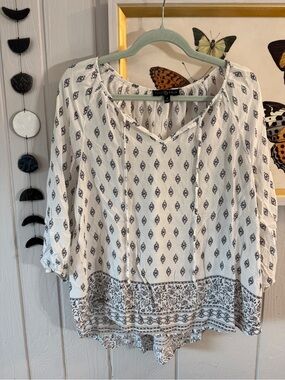 Fred David White Blouse with Black Geometric Print - Women Tops